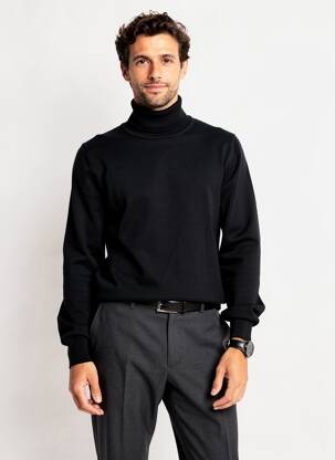 Pulover cu guler înalt croială cambrată mâneci lungi negru CAP 10 TEN bărbat