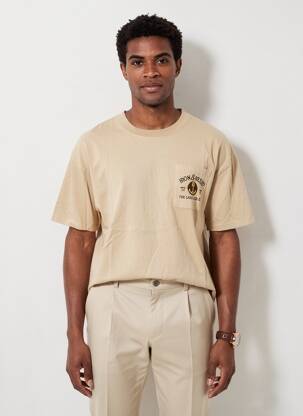 Tricou croială dreaptă mâneci scurte bej IRON AND RESIN bărbat