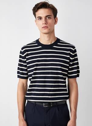 Tricou croială cambrată mâneci scurte albastru DAYTONA bărbat