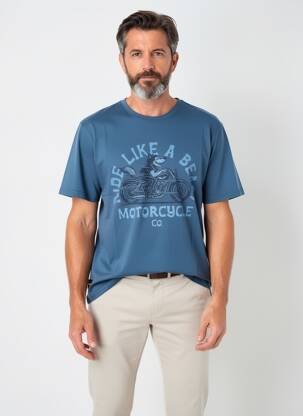 Tricou serigrafie flockată mâneci scurte albastru DAYTONA bărbat