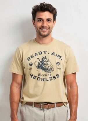 Tricou serigrafie flockată mâneci scurte bej DAYTONA bărbat