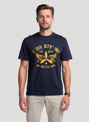 Tricou serigrafie flockată mâneci scurte albastru DAYTONA bărbat