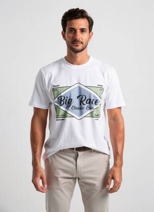 Tricou serigrafie flockată mâneci scurte alb DAYTONA bărbat