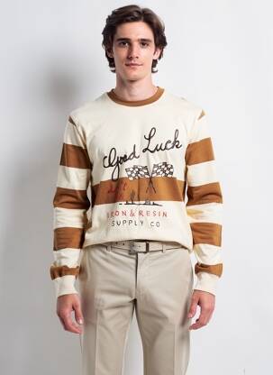 Tricou broderie mâneci lungi bej IRON AND RESIN bărbat