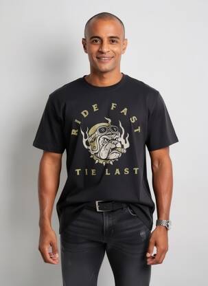 Tricou croială dreaptă mâneci scurte negru DAYTONA bărbat