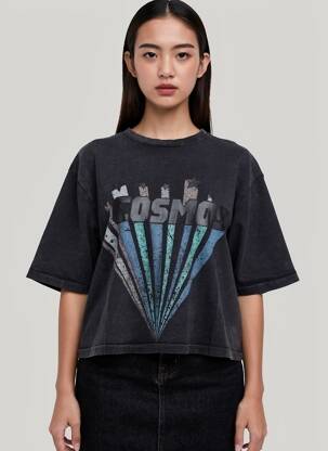 Tricou croială dreaptă mâneci scurte negru ROSE GARDEN femeie