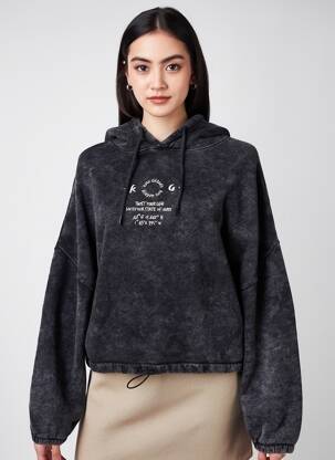 Hanorac cu glugă broderie mâneci lungi gri ROSE GARDEN femeie