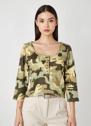 Tricou mâneci 3/4 mâneci 3/4 verde ROSE GARDEN femeie