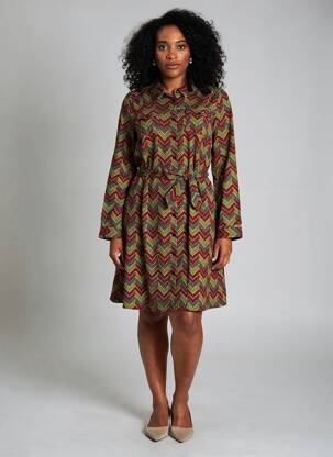 Rochie midi imprimeu fantezie mâneci lungi verde KING LOUIE femeie