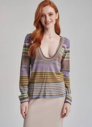 Pulover croială cambrată mâneci lungi violet ALAIN MANOUKIAN femeie