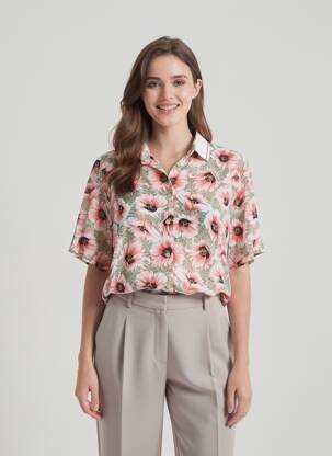 Cămașă imprimeu floral mâneci scurte portocalie PEPE JEANS femeie