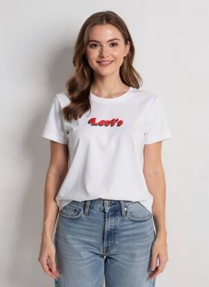 Tricou serigrafie flockată mâneci scurte alb LEVI'S femeie