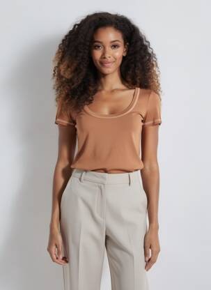 Tricou elasticitate mâneci scurte maro GRACE & MILA femeie