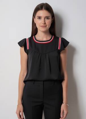 Bluză guler rotund mâneci scurte negru GRACE & MILA femeie