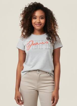 Tricou serigrafie flockată mâneci scurte gri PEPE JEANS femeie