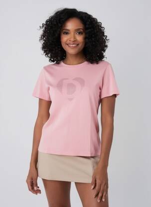 Tricou serigrafie cu strasuri mâneci scurte roz DESIGUAL femeie