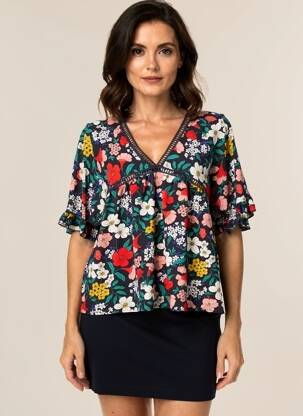 Bluză imprimeu floral mâneci scurte albastru MOLLY BRACKEN femeie