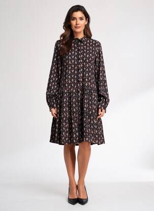 Rochie midi imprimeu fantezie mâneci lungi negru MOLLY BRACKEN femeie