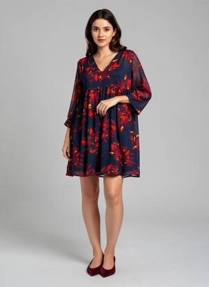 Rochie scurtă mâneci lungi mâneci lungi albastru GRACE & MILA femeie