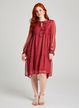 Rochie midi imprimeu fantezie mâneci lungi roșu PEPE JEANS femeie