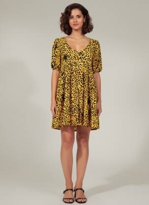 Rochie scurtă mâneci scurte mâneci scurte galben DESIGUAL femeie