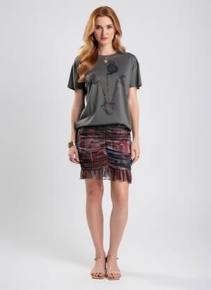 Rochie scurtă mâneci scurte mâneci scurte gri DESIGUAL femeie