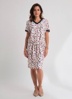Rochie midi imprimeu fantezie mâneci scurte alb ESPRIT DE LA MER femeie