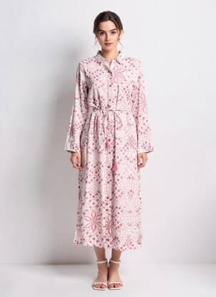 Rochie lungă imprimeu fantezie mâneci lungi alb PEPE JEANS femeie