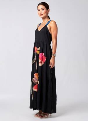 Rochie lungă imprimeu fantezie fără mâneci negru DESIGUAL femeie