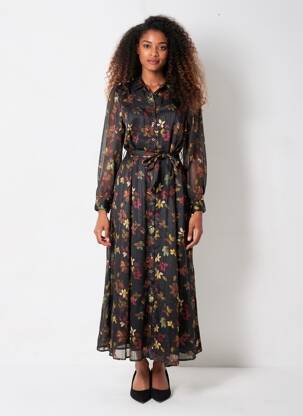 Rochie lungă imprimeu fantezie mâneci lungi negru LA PETITE ETOILE femeie