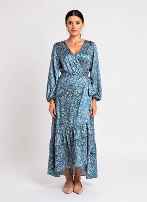 Rochie lungă imprimeu fantezie mâneci lungi albastru MOLLY BRACKEN femeie
