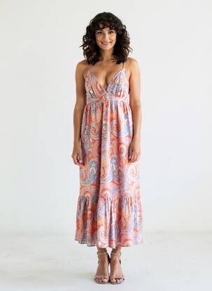 Rochie midi imprimeu fantezie bretele subțiri portocalie MOLLY BRACKEN femeie