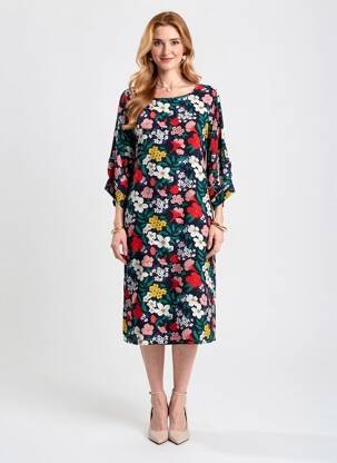 Rochie midi imprimeu floral mâneci scurte albastru MOLLY BRACKEN femeie