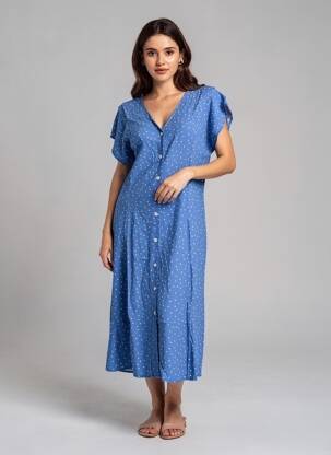 Rochie midi mâneci scurte mâneci scurte albastru GRACE & MILA femeie