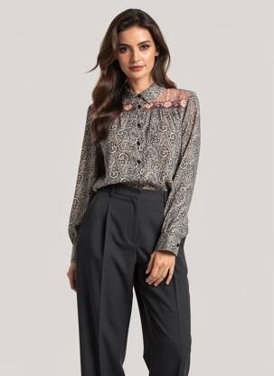 Cămașă țesătură crep mâneci lungi negru GRACE & MILA femeie
