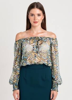 Bluză guler rotund mâneci lungi verde GRACE & MILA femeie