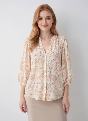 Cămașă țesătură crep mâneci 3/4 bej GRACE & MILA femeie