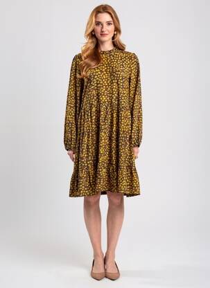 Rochie midi imprimeu fantezie mâneci lungi galben MOLLY BRACKEN femeie