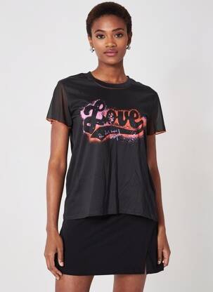 Tricou serigrafie mâneci scurte negru DESIGUAL femeie