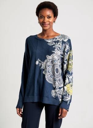 Pulover elasticitate mâneci lungi albastru DESIGUAL femeie