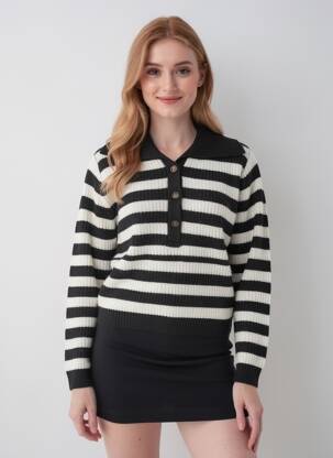 Pulover elasticitate mâneci lungi negru LE TEMPS DES CERISES femeie