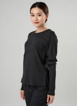 Pulover croială cambrată mâneci lungi negru DESIGUAL femeie