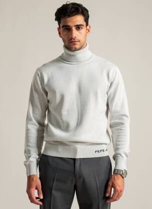 Pulover cu guler înalt croială cambrată mâneci lungi gri PEPE JEANS bărbat