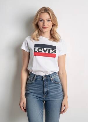 Tricou serigrafie flockată mâneci scurte alb LEVI'S femeie