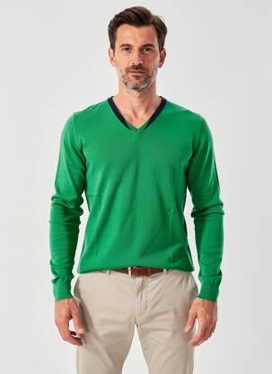 Pulover guler în v mâneci lungi verde PIERRE TALAMON bărbat