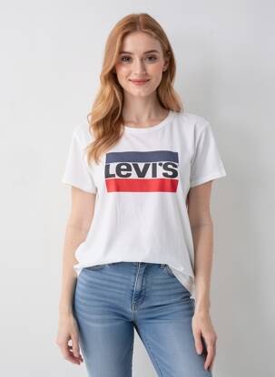 Tricou serigrafie flockată mâneci scurte alb LEVI'S femeie