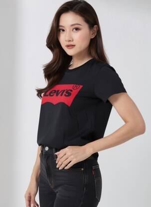Tricou serigrafie flockată mâneci scurte negru LEVI'S femeie