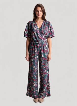 Salopetă-pantalon închidere cu nasturi la spate mâneci scurte albastru LA PETITE ETOILE femeie