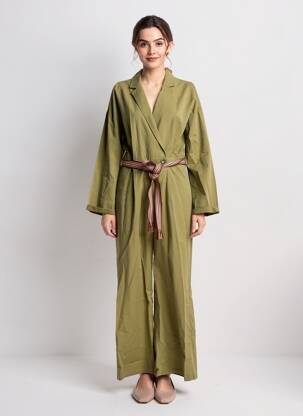 Salopetă-pantalon guler de bluză mâneci lungi verde LA PETITE ETOILE femeie