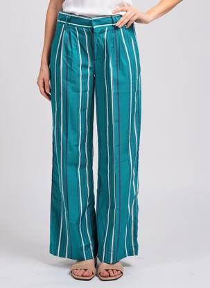 Pantalon larg țesătură poplin talie înaltă verde GRACE & MILA femeie